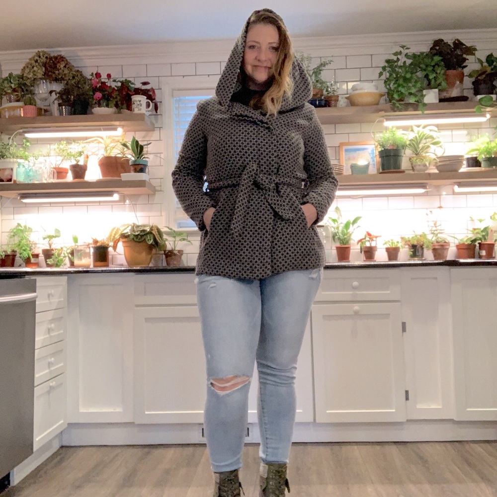 Xhiliration tweed soft brushed peacoat with hood